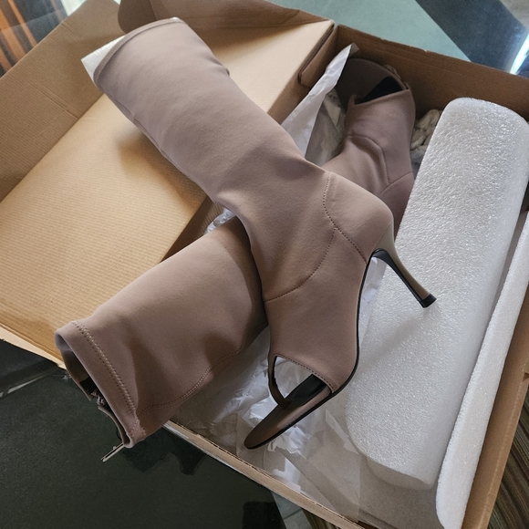 ZARA Open Toe Beige Boots Knee High NWT 7.5 - Picture 3 of 8
